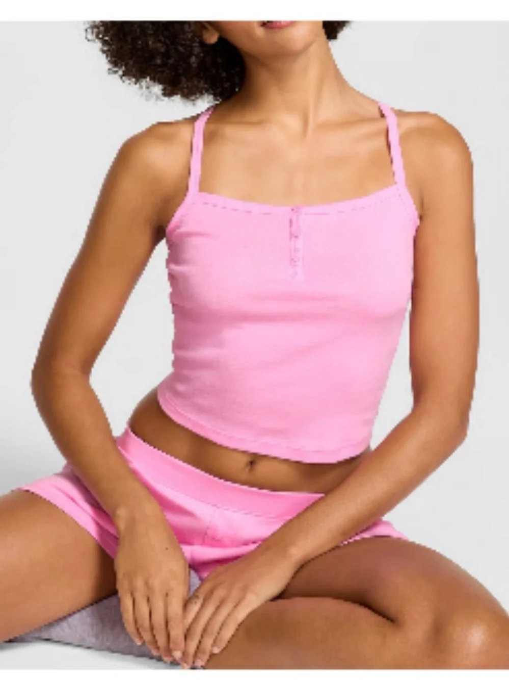 Victoria secret PINK cotton henley cami in pink lollipop Size M